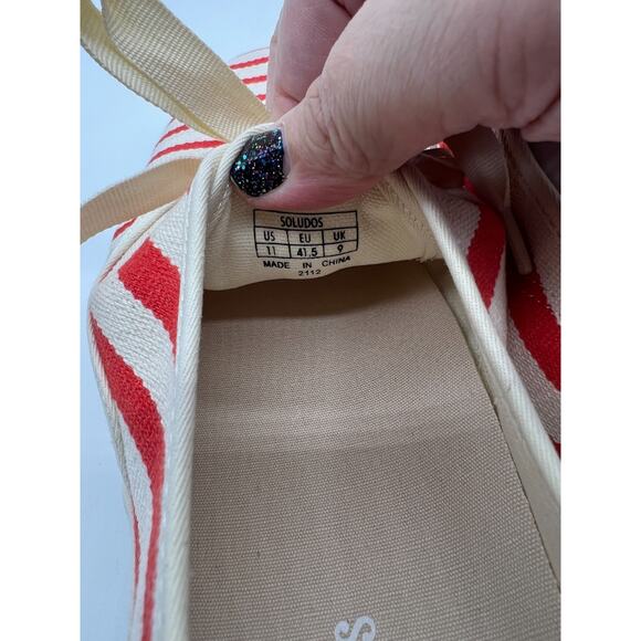 Soludos Marin Striped Sneaker Poppy Red Size 11 Woven Lace Up Ortholite Footbed - Picture 6 of 9